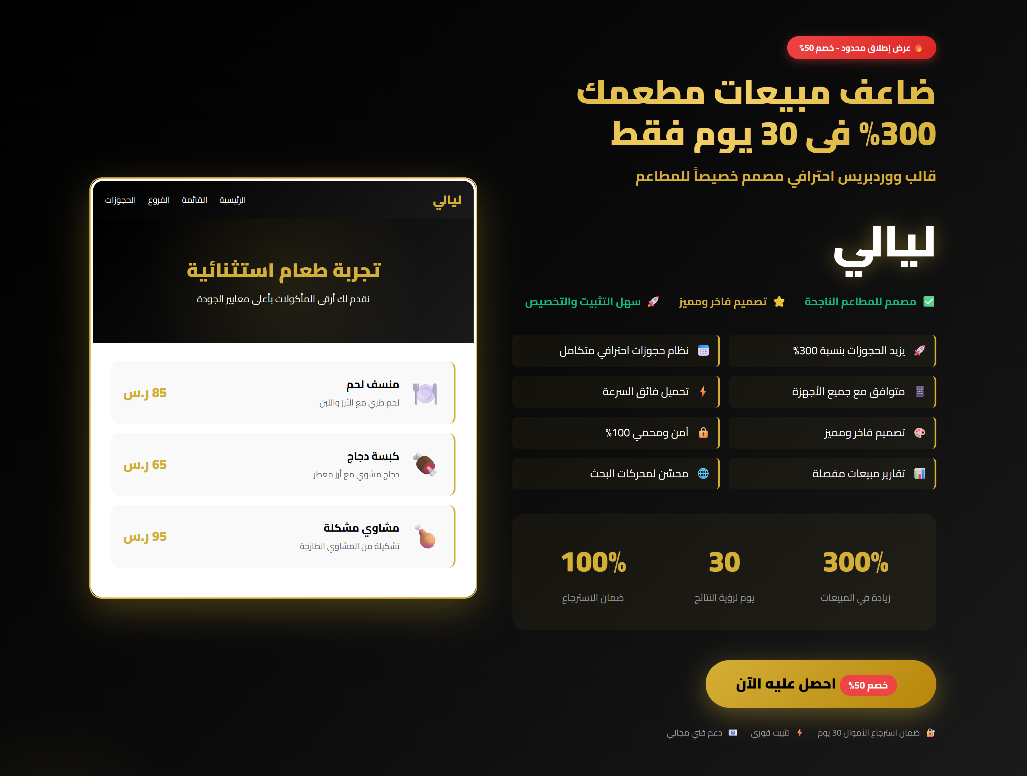 ليالي – قالب ووردبريس احترافي للمطاعم وأعمال الطعام والشراب